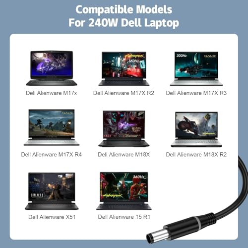 Image of WeFly 240W 19.5V 12.3A 7.4mm x 5.0mm Laptop Adapter Charger for Dell Alienware M17 R1 R2 R3 R4 R5 M17X R2 R3 M18X Area-51m R2 G5 G7 Laptop Adapter