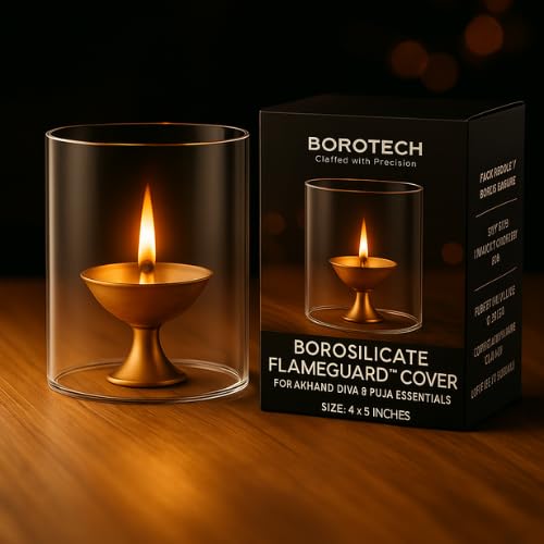 Image of Diya Glass Cover Set of 2, Heat-Resistant Borosilicate Glass,Height 3 inch Width 3 inch, Transparent Dome for Puja & Festive Decor