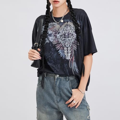 Womens Y2k Graphic Baggy Tees Shirts 2000s Gothic Grunge Emo Tops Fairycore Clothes3