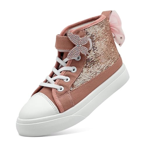 Toddler Sneakers for Girls Boys Fashion Canvas High Tops Butterfly Sequins Shoes Kids Casual Walking Shoes