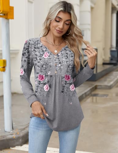 Image of Zeagoo Womens Long Sleeve Tops Fall V Neck Shirt Casual Pleated Tunic Top