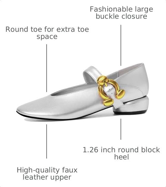 Image of Women Mary Jane Shoes Pumps Chunky Comfortable Low Heels Closed Round Toe Dress Work Wedding Shoes