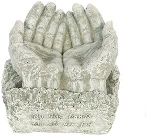 “by His Hands” Concrete Bird Feeder – 6" H x 8" W x 9" D – Christian Garden Statue – Religious Outdoor Decor – Faith Memorial Gift – Handmade in USA