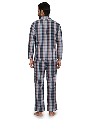 Image of B STORIES Men's 100% Cotton Full Sleeve PJ Set - Checkered Nightwear Set | Soft Loungewear | Comfortable Sleepwear | Stylish Casual Home Wear Shirt & Pant (S-XXL)