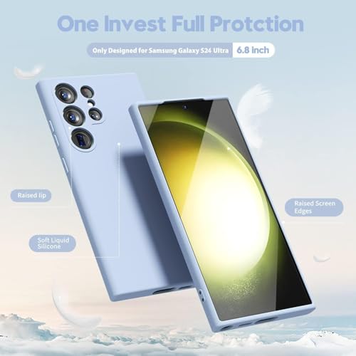 Image of DIZORO Microfiber Candy Case Compatible for Samsung S24 Ultra Smooth Touch Cushion Liquid Soft Silicone Gel Rubber Phone Cases Non-Slip Full Body Protective Shockproof Back Cover, Carolina.