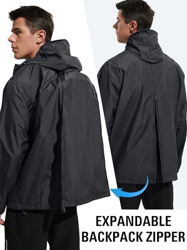 Mens Lightweight Rain Jacket Waterproof Windbreaker Packable Rain Coat with Hood for Golf Running Hiking Travel3