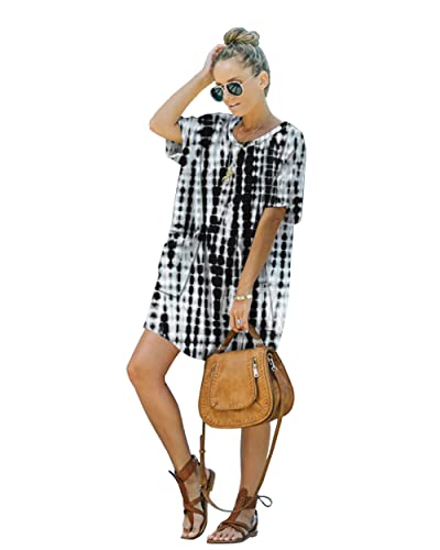 Image of Women's Casual Summer T Shirt Dress Elastic Loose Short Sleeve Dress with Pocket for Women