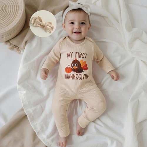 Adobabirl My First Christmas Baby Girl Outfit Newborn Onesie Embroidery Long Sleeve Romper Headband Fall Winter Clothes3