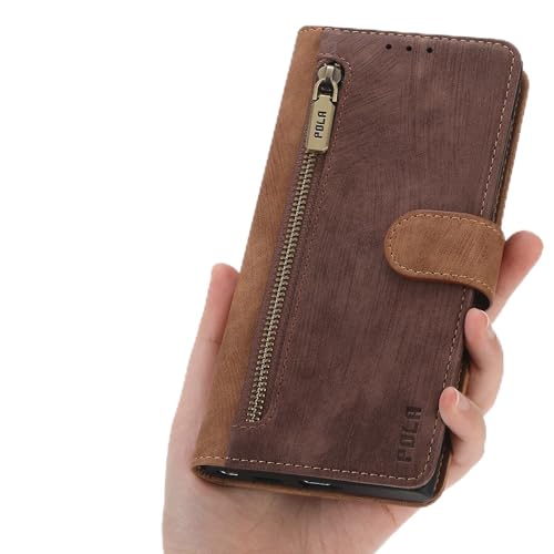 Étui cuir Galaxy S25 marron rétro élégant avec portefeuille zippé haut de gamme