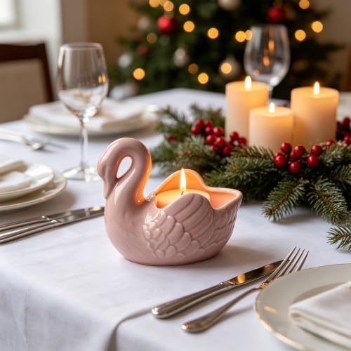 Christmas Ceramic Candle Holder Cygnet Candle Sticks Christmas Decoration | Small Candlestick for Scented Candles Candle Stand for Mantel Candlelight Dinner Bedroom Decor Home Decor Gift 2 Pack - image 6