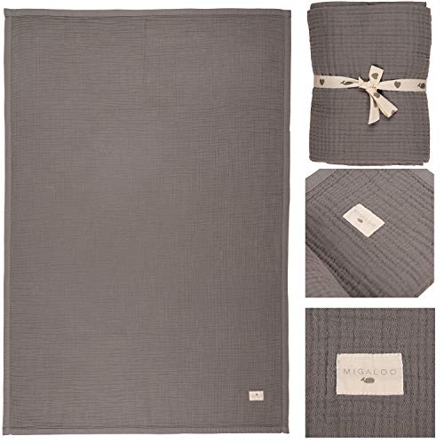 Image of Muslin Blankets, Baby Toddler Quilt, 4 Layers, 100% Cotton Stroller Blanket, Hypoallergenic, Super-Soft, Breathable and Lightweight Swaddle, Nursery & Crib Blanket, Large (47 X 35 inch) (Sharkskin)