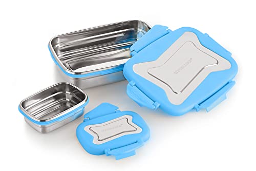 Image of STEELLOCK Smart Stainless Steel Tiffin Lunch Box for Kids and Adults 2pc Set | Airtight & Leakproof | Rectangle Combo for School & Office with Steel Lid | (1pc - 750ml & 1pc - 170ml) Blue