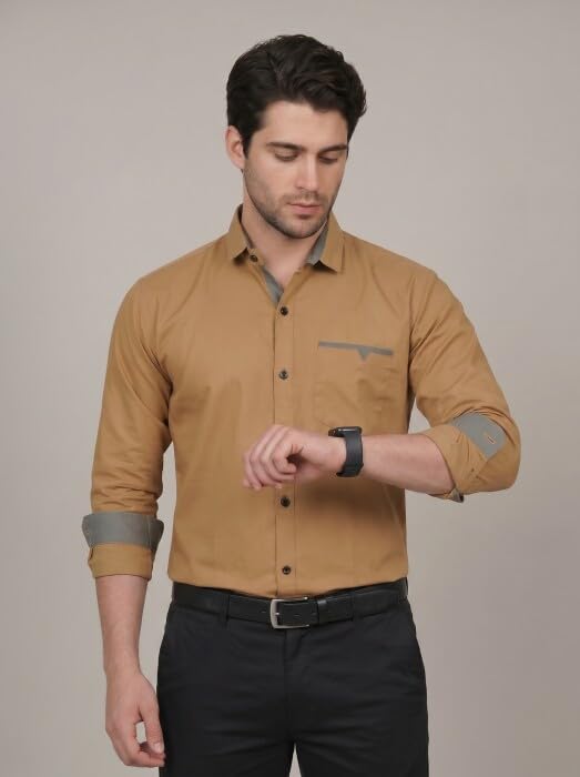 Image of Diverse Men's Cotton Blend Shirt with Pocket Design Spread Collar Full Sleeves Regular Fit and Standard Length | Comfortable Cotton Casual Shirt for Man