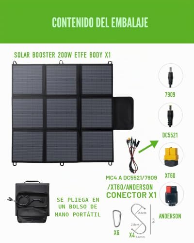 Panel solar plegable de 200W con cable de 3m y protección IP67 para camping 5