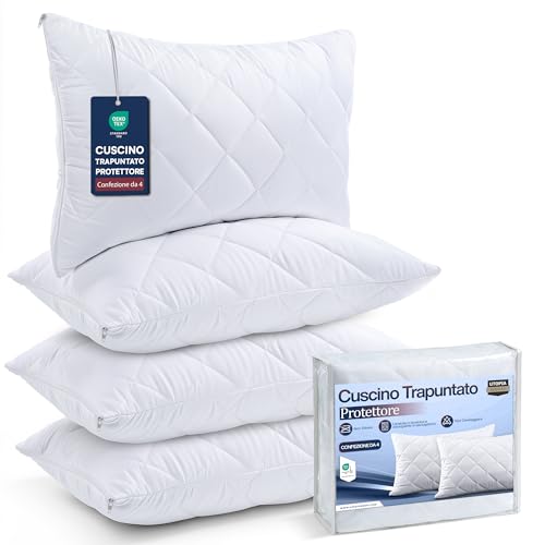 Utopia Bedding Proteggi Cuscino 50 x 75 cm, Copricuscini Trapuntati Con Cerniera, in Microfibra Morbida e Traspirante (Confezione da 4, Bianco)