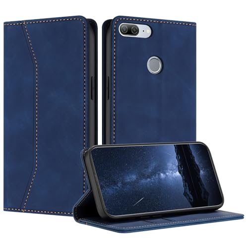 Mo-Beauty Cover Custodia per Huawei Honor 9 Lite/P Smart 2018 / Enjoy 7S, Custodia in PU Pelle Portafoglio Antiurto Wallet Libro Flip Case Magnetica Supporto Cover a Libro con Slot (Blu)