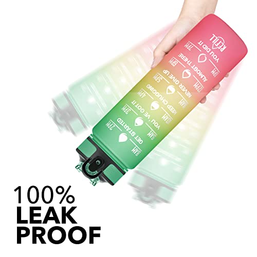Image of HYETA 32 oz Water Bottles with Times to Drink and Straw, Motivational Water Bottle with Time Marker, Leakproof & BPA Free, Drinking Sports Water Bottle for Fitness, Gym & Outdoor, Signal Lights