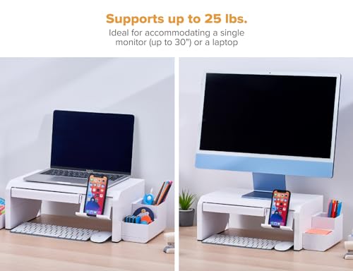 Bostitch Konnect Adjustable Monitor Riser with Drawer, Cell Phone Stand & Pencil Holder, Laptop Stand for Desk, 4 Height Levels, Cable Management & Rubber Feet - image 7