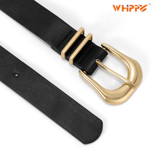 WHIPPY Women Leather Belt for Jeans Pants Fashion Ladies Faux Leather Belt with Gold Buckle3
