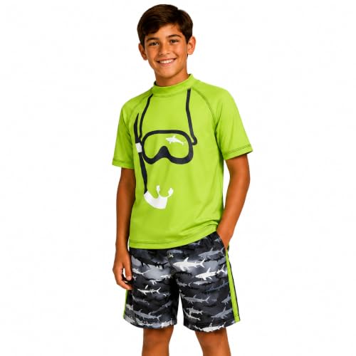 Image of iXtreme Boys Swim Set - 2 Piece Rash Guard Short Sleeve Swim Shirt and Boys Swim Trunks for Infants Toddlers & Big Boys