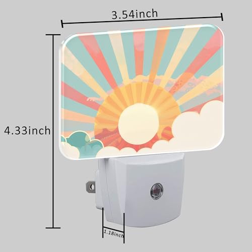 Image of Boho Pastel Sun Night Light Retro Sunrise Nightlight Plug into Wall with Dusk to Dawn Sensor for Kid Girls Boys Women Men Room, Hallway, Kitchen, Bathroom, Stairs Decor