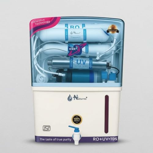 Image of Natures Aqua Grand RO UV Water Purifier, 12L Capacity, Wall Mount, White Plastic, Advanced TDS Control with UV+UF Protection, Electric Powered