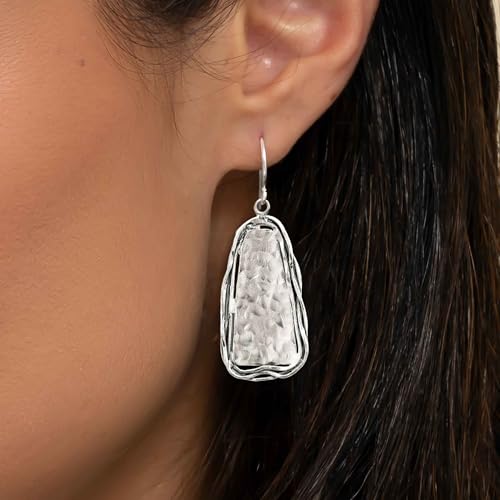 JEAN RACHEL JEWELRY 925 Sterling Silver Dangle Earrings for Women - Hammered Wire Wrap Unique Vintage Design - Hypoallergenic, Lead & Nickel Free Jewelry - Artisan Handcrafted Statement Earrings2