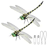2025年新型「市販最大オニトンボ16センチ」虫除けとんぼ リアル 虫除け対策 肉食トンボ 耐久性PVC素材 安全ピン付きストラップ付き 釣り 室内装飾 ベランダ 網戸 室内 登山 渓流釣り キャンプ アウトドアに対応 (16cm-2匹)