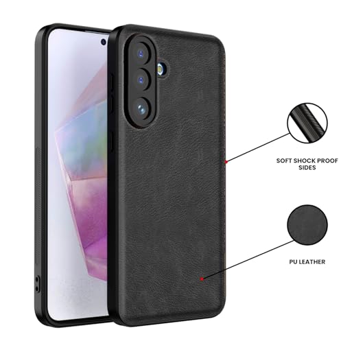 Image of Kapa Tux Leather Back Cover for Samsung Galaxy M56 | Slim Shockproof Camera Protection Bumper Case (Black)