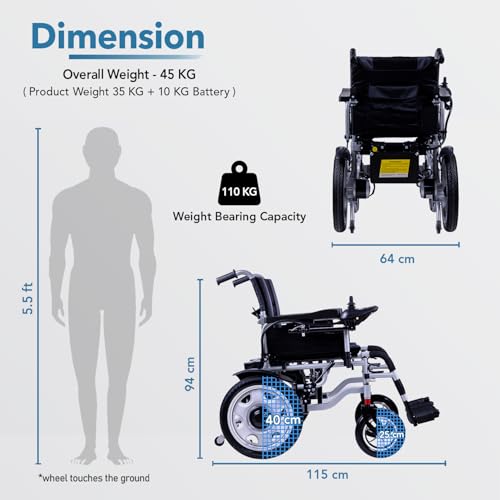 Image of EverActiv EcoLite Electric Wheelchair for Elderly & Disabled | Lithium Ion Battery | Air Travel Friendly | Lightweight Foldable Mobility Chair with Intelligent 360 Joystick Control | 250W Brush Motor, 24V12 /20AH Battery, 110kg Capacity (Grey & Black)