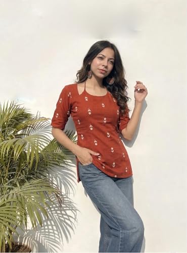 Image of ANNI Designer Short Kurti for Women Viscose Blend Printed Ethnic Tunic | Stylish Kurti Tops with Jeans Styling | Casual Office Wear | Trendy Indian Fashion for Woman