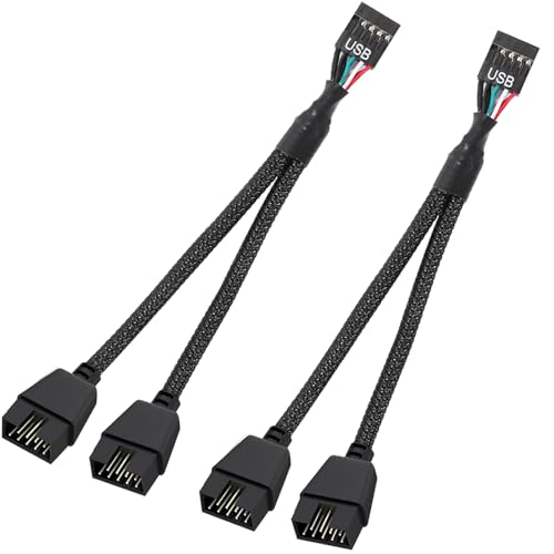 Joycabin 2 Stück USB 2.0 9 pin Splitter Mainboard auf Doppel-Verlängerungskabel, Mainboard 9 Pin USB 2.0 Header Splitter für Computer interne Motherboard, Schwarz