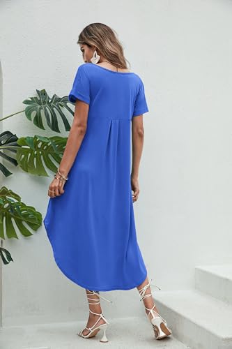Image of Ekouaer Long Nightgowns for Women Short Sleeve House Dress with Pockets V Neck Sleepshirts Side Split Sleepwear S-4XL