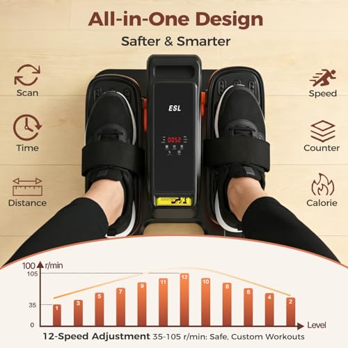 Image of ESL Under Desk Elliptical, Electric Elliptical Leg Exerciser for Seniors | 12 Speed Adjustable, Quiet Elliptical Exercise Machine with Remote, Seated Pedal Exerciser with Strap, Portable