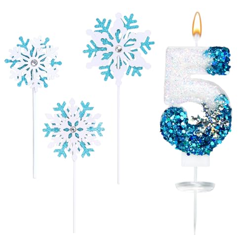 Bougie Anniversaire 5 Ans, 4 Pièces Ensemble de Bougies Chiffre 5 d'anniversaire à Paillettes...