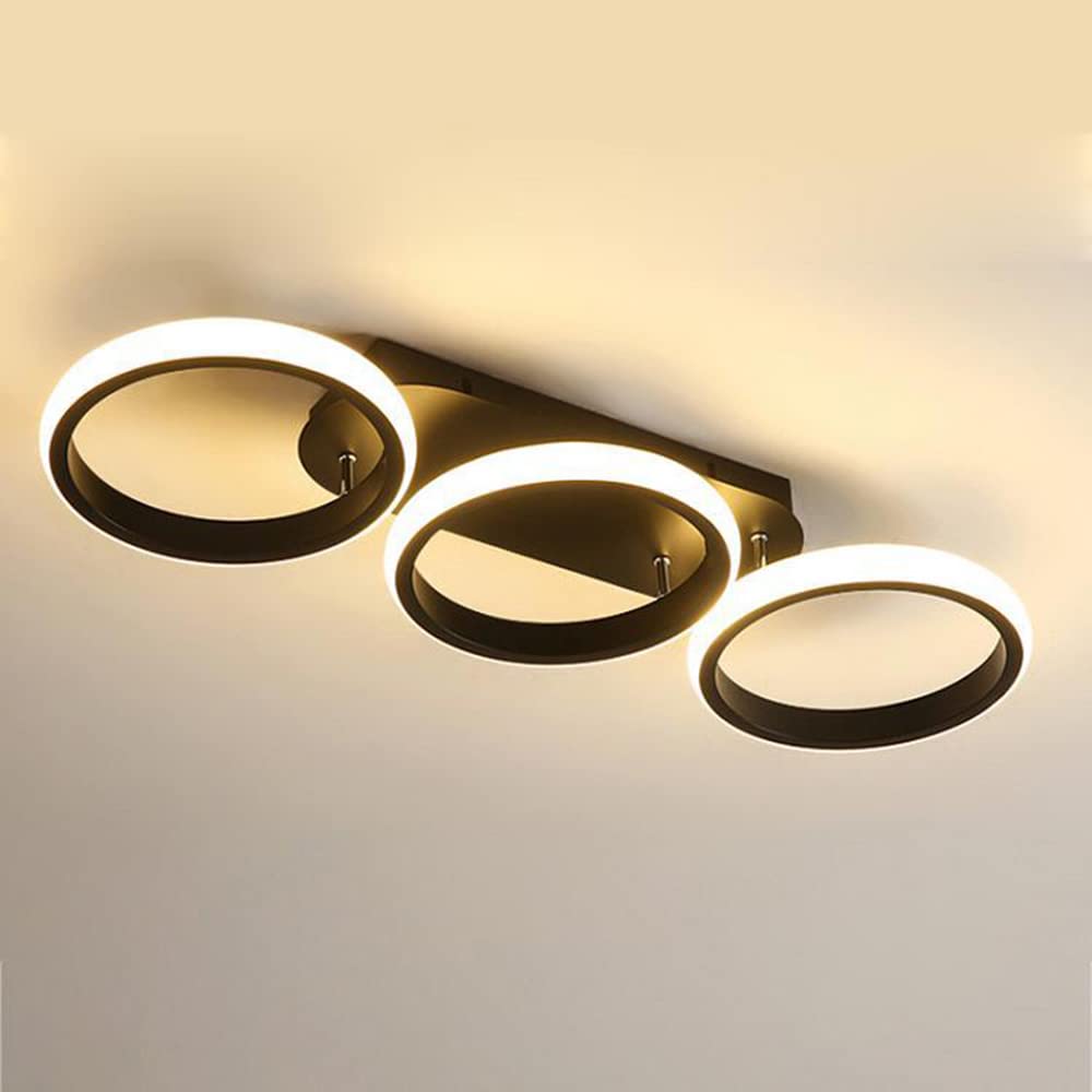 Modern LED Semi Flush Mount Ceiling Light, Minimalist Art Deco Ceiling Light Close to Ceiling Light, Home Ceiling Lighting for Bedroom Kitchen Aisle Balcony (Black, Round, White Light, 3 Lamp Head)