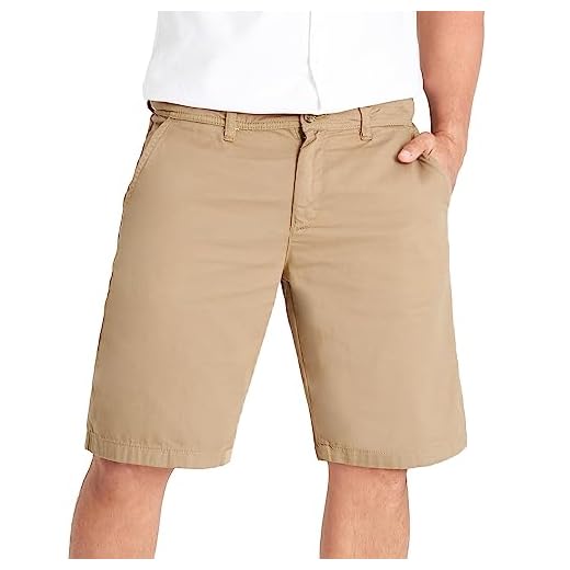 Pantalón Corto Chino de Algodón para Hombre - con Cintura Elastica, Bermudas de Verano con Bolsillos Laterales y Traseros(Beige, L)