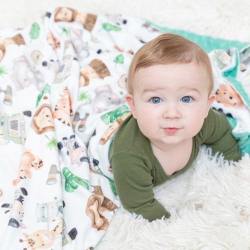 Image of Baby Blanket for Girls Boys Animal Minky Super Soft Double Layer Receiving Blanket with Dotted Backing for Newborns Nursery Stroller Receiving Toddlers Crib Bedding 30x40Inch (Lion Elephant)