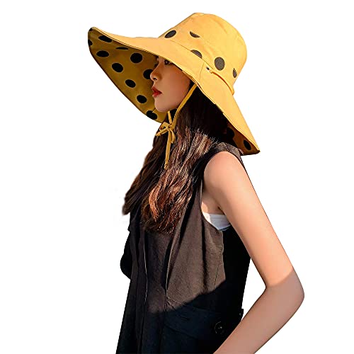 Ayliss Women's Wide Birm Sun Hat Foldable Floppy Hat Reversible Summer Beach Roll up Cap Sun Hat Packable UV Protection (Yellow)