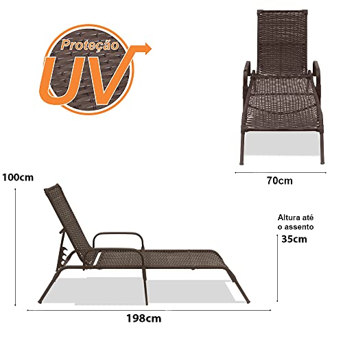 Kit 2 Espreguiçadeiras em Alumínio e Fibra Sintética Madrid p/Piscina + Mesa de Centro (Ipanema)