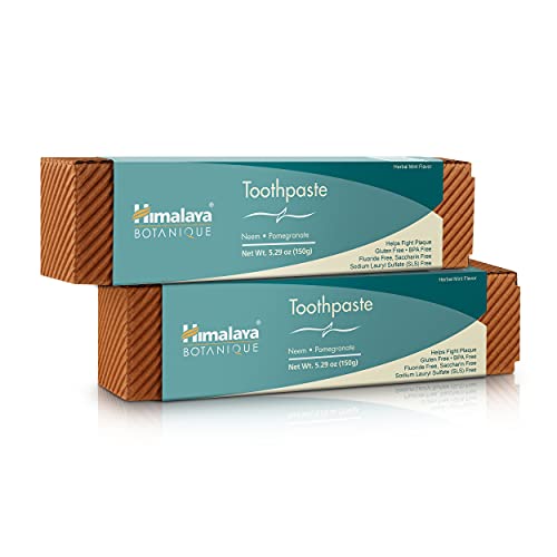 Himalaya Botanique Original Neem & Pomegranate Botanical Toothpaste Fights Plaque Brightens Teeth Fluoride Free No Artificial Flavors SLS Free Cruelty Free Foaming Mint Flavor 5.29 Oz 2 Pack