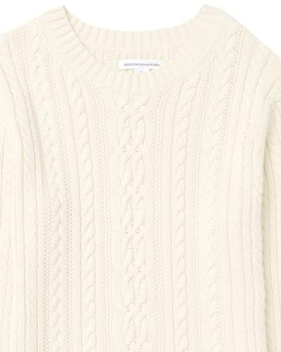Amazon Essentials Damen Fisherman Cable Langärmeliger Pullover mit Rundhalsausschnitt (Erhältlich in Übergröße), Creme, L