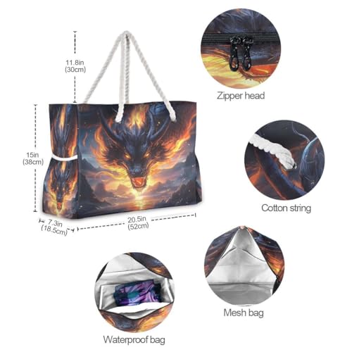 Large Beach Bags Totes Canvas Tote Shoulder Bag A Beautiful Dragon Water Resistant Bags for Gym Travel Daily4