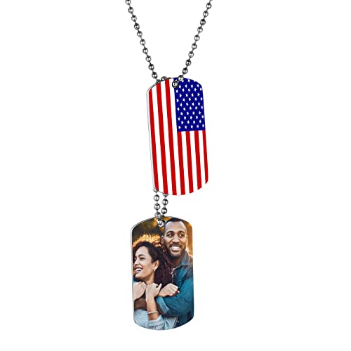 FindChic Dog Tags Personalized Necklace for Men with Silencer Custom Text Engraved/Print Photo Military US Army ID Tag/Saint Michael Guardian Pendant Stainless Steel Jewelry Gift, with Jewel