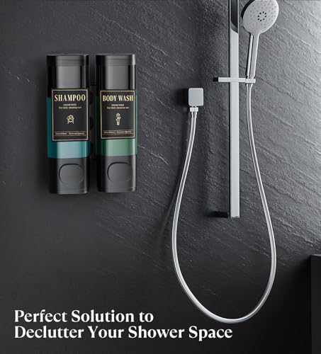 Image of Luxspire Shampoo and Conditioner Dispenser, Shower Soap Dispenser 2-Chamber | Lockable Large Capacity 600ml No-Drill Wall-Mounted Shampoo and Body Wash Dispenser for Bathroom Hotel Kitchen Airbnb