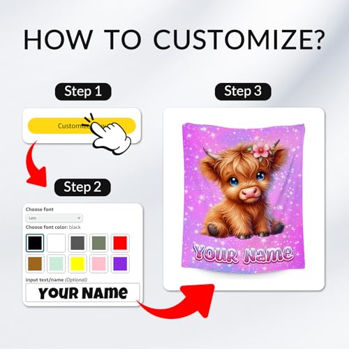 Personalized Blanket Highland Cow Gifts for Kids Girls - Soft Lightweight Flannel Throws for Couch, Sofa 4 Sizes