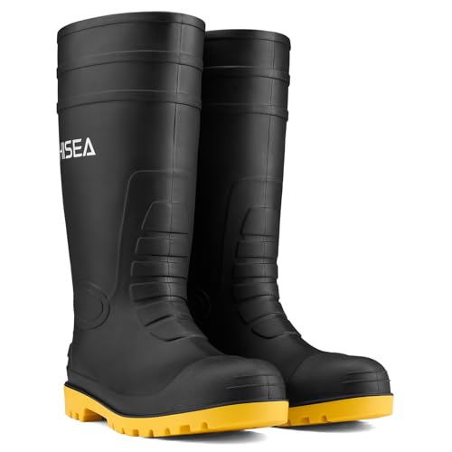 Image of HISEA Men's Steel-Toe Rain Boots, Rubber Boots Waterproof Slip Resistant