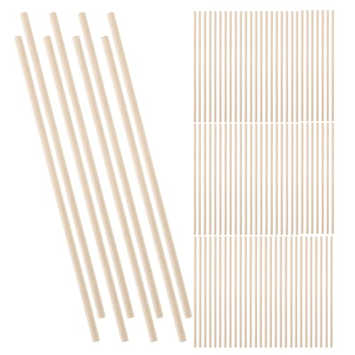 HOODANCOS Varillas de Madera Natural sin Terminar 150 Piezas Palitos Redondos de 300X5 MM para Manualidades Elaboración de Tacos y Proyectos DIY Palos de Madera Dura Decorativos