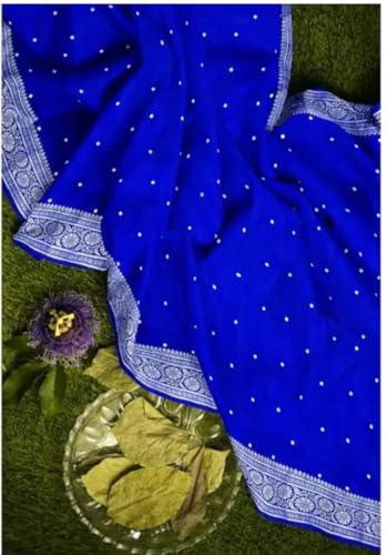 Image of Banarsi Satin Saree with Silver Zari Anchal Border