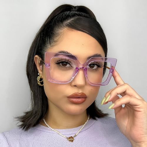 Image of Zeelool Chic Oversized Thick Square Blue Light Blocking Glasses for Women Qatar ZOP01892-07 Light-Purple